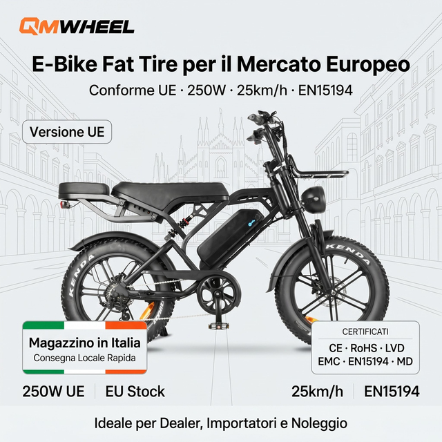 QMHEEL V20 Pro Fat Tire Electric Bike 20 Inch Bici Elettrica Fat Bike Italy Warehouse Overseas Stock B2B Supplier Bulk Order OEM