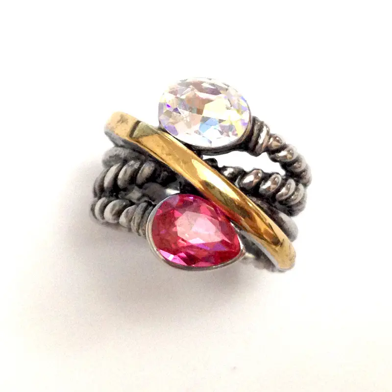 패션 도매 대량 스테인레스 스틸 PVD 도금 두 톤 다이아몬드 컷 Akatsuki 데이비드 디자인 손가락 반지