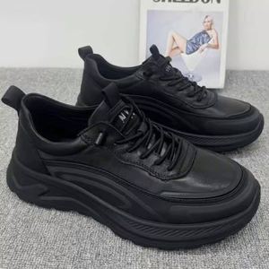 Zapatos de Cuero Genuino Negro para Hombre, Transpirables, Suaves, con Suela Gruesa, Versátiles, Ligeros, Deportivos, Casuales, para Correr - Product Image 1