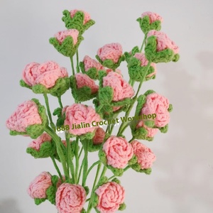 In lana all'uncinetto a 5 teste a bolle di rosa Bouquet lavorato a maglia fiore di natale artificiale decorazione per la casa stile letterario - Product Image 1
