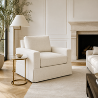 Fauteuil en lin crème avec housse, style moderne minimaliste, fauteuil d'appoint rembourré avec coussins pour salon, coin lecture