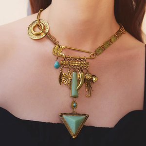 Kaimei Nieuwe Aankomst Mode Sieraden <span class=keywords><strong>Retro</strong></span> Bohemien Natuurlijke Turquoise Stenen Ketting <span class=keywords><strong>Retro</strong></span> Splitsen Geometrische Edelsteen Ketting - Product Image 1