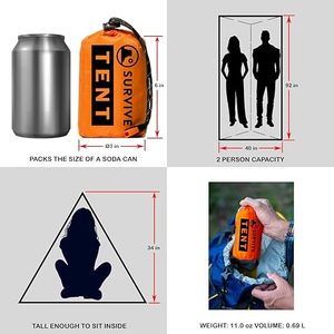 Tente de survie d'urgence en Mylar pour <span class=keywords><strong>2</strong></span> personnes, abri thermique toutes saisons pour le <span class=keywords><strong>camping</strong></span> et la randonnée avec sifflet en paracorde, équipement de sauvetage en plein air - Product Image 4