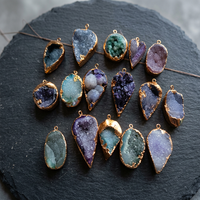 Pendentifs en Agate Druzy Électroplaquée Faits Main en Gros, Pierres Précieuses, Artisanat en Cristal, Pierres de Reiki, Minéraux, Cadeau Feng Shui, Tendance Mode