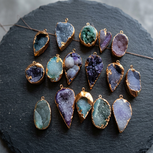 Venta al por mayor de colgantes de ágata electrochapados Druzy hechos a mano, artesanías de cristal con piedras preciosas, rocas de Reiki, minerales, regalo de Feng Shui, moda - Product Image 2