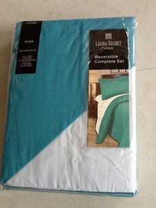 Ensemble de housse de <span class=keywords><strong>couette</strong></span> en microfibre de haute qualité, bien brossé et doux, anti-boulochage, double taille, couleur blanche, rayure de 2cm, fermeture à bouton - Product Image 5