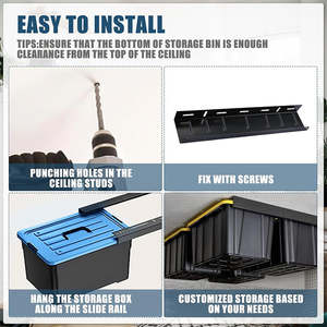 JH-Mech 4 juegos de estante de <span class=keywords><strong>techo</strong></span>, estante de almacenamiento superior para contenedores, soporte para la mayoría de contenedores, estante de almacenamiento de <span class=keywords><strong>techo</strong></span> de <span class=keywords><strong>garaje</strong></span> resistente - Product Image 4