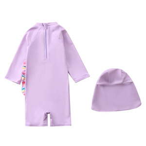 Maillot de bain une pièce à fermeture éclair pour bébé fille, maillot de bain à manches longues, Rash Guard, maillot de bain licorne pour bébé avec chapeau de soleil - Product Image 3