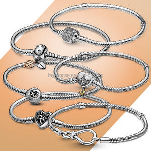 Pulseras de plata 925 de cristal de la suerte a la moda para mujeres y niñas, pulsera de cadena de serpiente fina con cuentas originales, regalos de joyería - Product Image 4