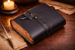 สมุดบันทึกหนังทำมือพร้อมกุญแจล็อค สไตล์วินเทจเรียบง่าย สมุดบันทึกการเดินทาง ของขวัญ สมุดบันทึกงานศิลป์ - Product Image 4