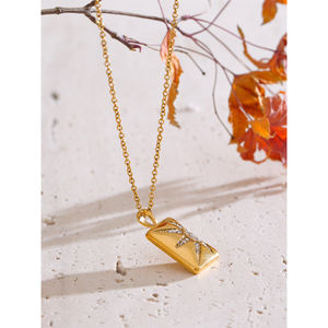 JINYOU 1096 18K chapado en oro PVD cadena Collar joyería estilo caliente con incrustaciones de Zirconia cúbica rectángulo sol patrón colgante collar - Product Image 2