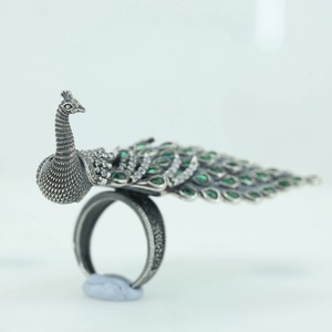 Anillo de cóctel Peacock de plata 925 con moissanita y engaste pavé, diseño vintage con forma de animal, joyería de fiesta para mujer, anillo de plata - Product Image 6