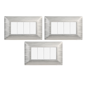 Placa de interruptor de pared Gloca, 4 interruptores, 4 vías, plástico plateado satinado, fácil instalación, juego de 3 - Product Image 1