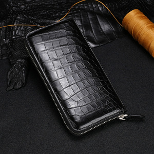 Bolso de mano de piel auténtica de cocodrilo <span class=keywords><strong>siamés</strong></span> tailandés, cartera larga informal de piel de vientre con patchwork - Product Image 2