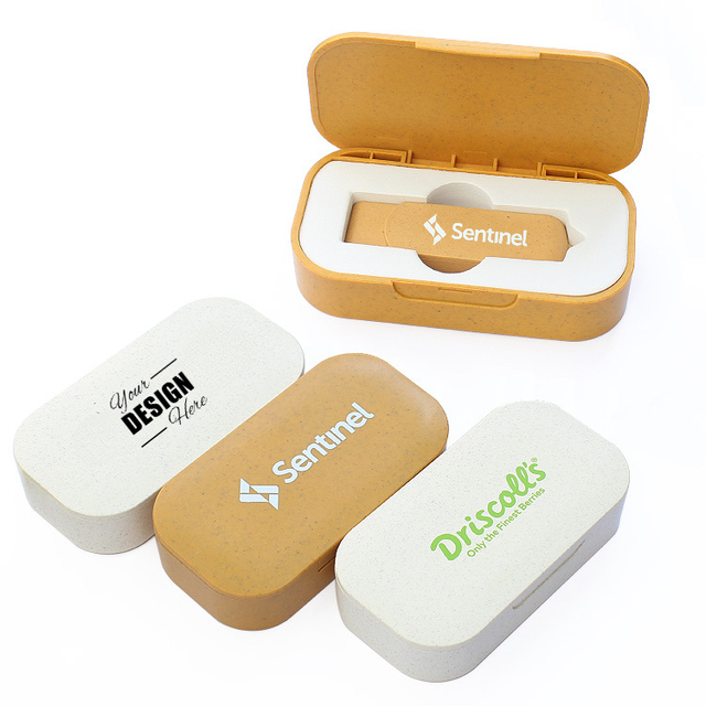 Biodegradable Wheat Straw USB Drive Set - Eco-Friendly Storage for Business with Custom Logo Options
