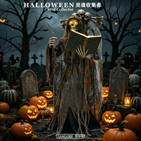 Décoration d'Halloween animatronique pour scène de maison hantée : Grand squelette meurtrier mécanique lumineux