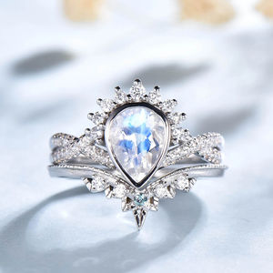 Beautiful Pear Cut 925 <b>Sterling</b> <b>Silver</b> Rhodium Plated Natural Moonstone Eternity Band Wedding & Anniversary <b>Ring</b> <b>Sets</b> - Product Image 1