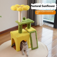 Structure d'escalade pour chat en bois de tournesol, moderne, minimaliste, personnalisable, durable et écologique, avec maisonnette pour chat