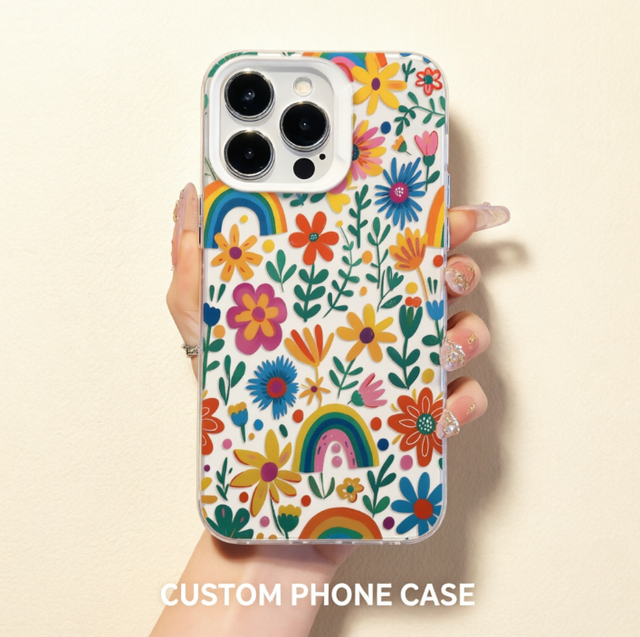 Colorful Cartoon Flower & Rainbow Pattern Clear TPU Case, Cute Shockproof Phone Cover for iPhone 17 16 15 14 13 Pro Max