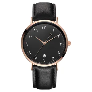 Custom Logo Arabic Watch Quartz Black Manufactures Wholesale Muslim Wristwatch