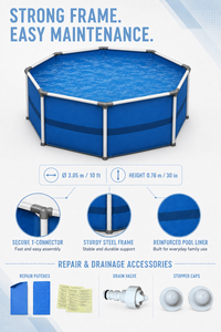 Meilleures ventes - <span class=keywords><strong>Piscine</strong></span> hors sol ronde en acier bleu de 300 cm x 76 cm pour la cour arrière, pour le plaisir familial en été - Product Image 4