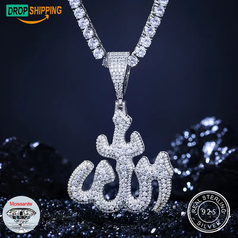 Dropshipping Iced Out Moissanite Allah Pendant 18K Gold Plated 925 Sterling Silver VVS Diamond Men Jewelry Hip Hop Style Charm
