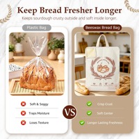 Lot de 2 sacs à pain écologiques en cire d'abeille avec fermeture éclair entièrement ouvrable et poignée, en coton réutilisable pour le levain, 17x13 pouces