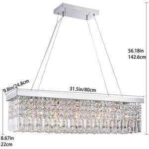 Lámpara Colgante Rectangular de Cristal Dorado, LED E26, 3500K, Blanco Cálido, Altura Ajustable 31.5in X 8.67in, Regulable, 5 Años de Garantía - Product Image 1
