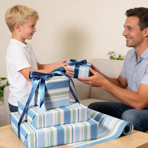 Fresh Blue Sage Green Stripe Decorative Wrapping Paper Roll For Men Boys Holiday Graduation <b>Gift</b> Packing Supply - Product Image 6