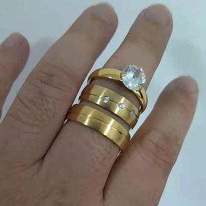 Bague en or plaqué or 24 carats, grosse bague en diamant cz, amour <span class=keywords><strong>couple</strong></span>, ensembles de bagues de fiançailles, bague en or, bijoux femme joyas anillos oro - Product Image 2