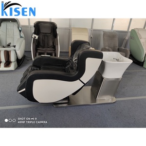 Kisen 2024 – Nouveauté : Ensemble de fauteuils électriques de qualité supérieure pour shampoing, base en acier inoxydable argenté, revêtement en cuir PU noir – Mobilier de salon de coiffure - Product Image 4