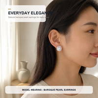 Boucles d'oreilles clous en perles baroques d'eau douce en gros, 15 mm, qualité naturelle AAA, bijoux de mode pour femmes, directement de l'usine