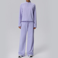 Ensemble de vêtements de sport pour femmes, veste coupe-vent à demi-zip, veste de sport, pantalon à jambes larges avec cordon de serrage, 2 pièces