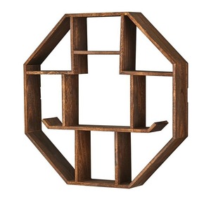 Estante de exhibición de madera maciza para montar en la pared, estilo chino, geométrico, con múltiples compartimentos, para guardar té, juego de té y tazas. - Product Image 5