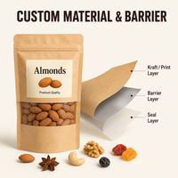 Sacs plats en papier kraft de qualité alimentaire pour noix, aliments secs, épices, biodégradables, écologiques, emballages simples avec logo et fenêtre