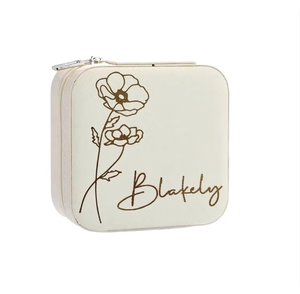 Custom Personalized Birth Flower Jewelry Cases Compact Travel Organizers With Custom Name Print - Product Image 1