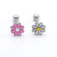 Piercing de langue mignon en émail motif fleur de marguerite, bijou en acier inoxydable, barbell à vis externe motif fleur de soleil, clou de langue