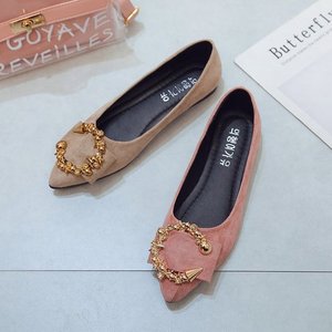 Xuanhui vendita calda nuova moda pelle scamosciata punta punta bella fibbia in metallo scarpe pieghevoli appartamenti per le donne - Product Image 5