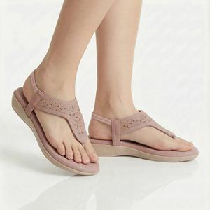 Eleganti e Comodi <span class=keywords><strong>Sandali</strong></span> da Donna Rosa con Cinturino a T e Motivo Floreale <span class=keywords><strong>per</strong></span> Passeggiate Vacanze e Spiaggia - Product Image 1