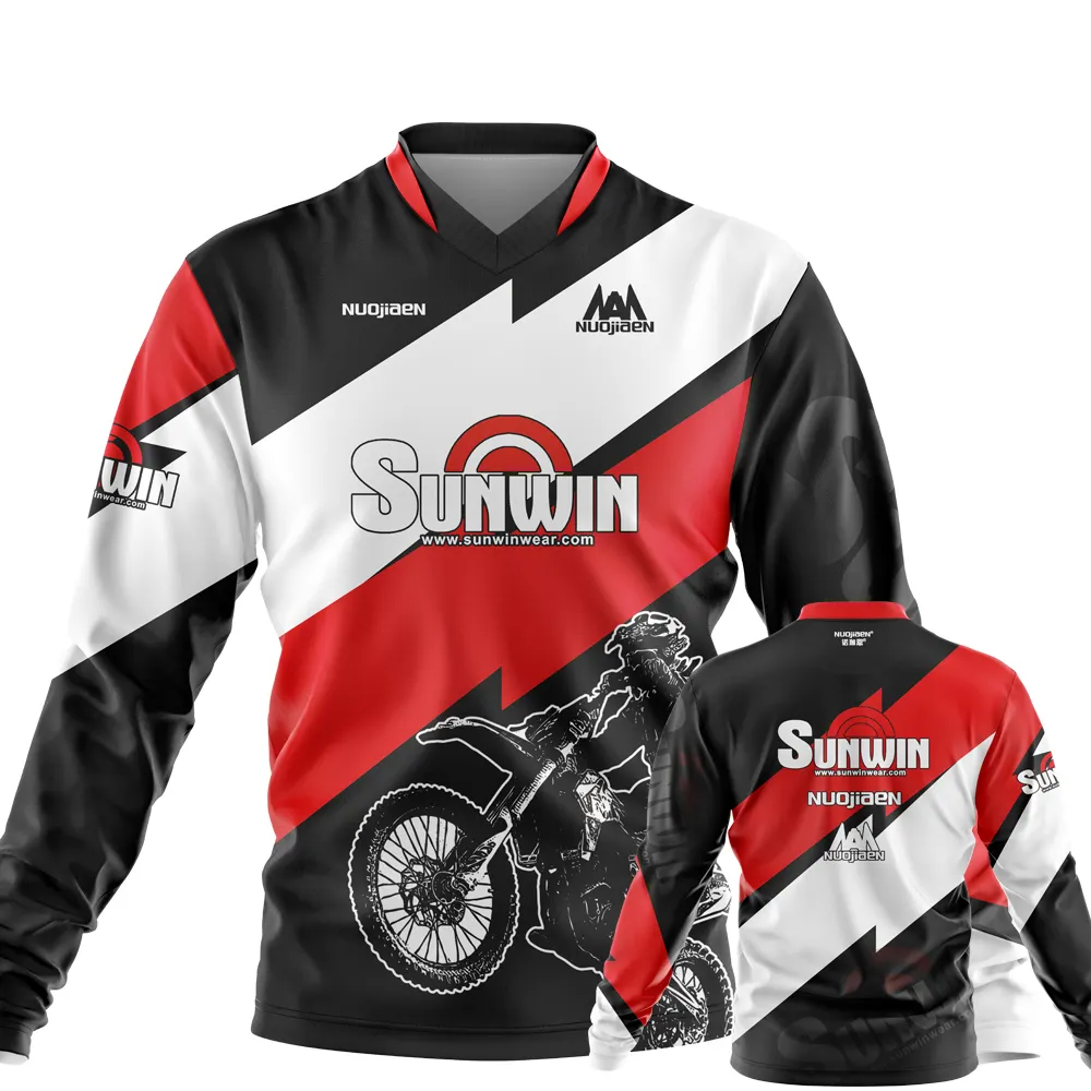 Vente en gros de chemises de course de motocross avec logo personnalisé 100% polyester à séchage rapide et à manches longues hors route maillot de moto