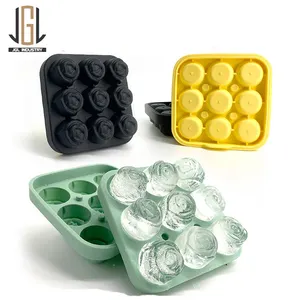 2024 Custom Logo Bpa Free Food Grade Creative 3d 9 Cavity Rose Shaped Diamond Home Whiskey Ice Cube Silicone Ice Tray Mold