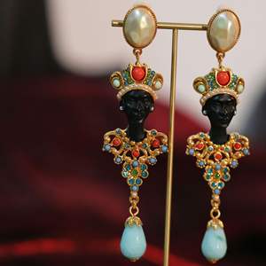लंदन के उच्च गुणवत्ता वाले गहने पश्चिमी एंटीक विंटेज इजिप्टियन एस्क ने मोती ब्लैकमॉर नेग्रो महिला इयररिंग्स क्लिप - Product Image 2