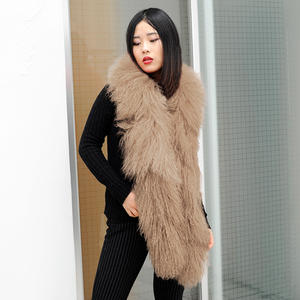 160cm mode mongole agneau fourrure châle moelleux longue étole Tibet agneau fourrure écharpe - Product Image 3