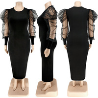 Vêtements pour femmes de haute qualité, mode décontractée, col rond, couleur unie, maille, manches longues, robe grande taille