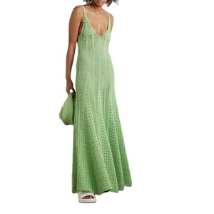 Abito in Maglia Personalizzato Verde con Spalline Sottili, Scollo a V, Traforato, Semplice, Invernale, Linea A, <span class=keywords><strong>Vestito</strong></span> Lungo Casual da Donna - Product Image 1