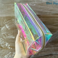 Holographique plaine maquillage pvc sac irisé cosmétique trousse de toilette étanche Portable maigre paillettes porte-crayon sac à main