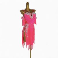 Robe de danse latine à franges très populaire pour femmes, avec strass et dentelle, costume de compétition de salsa et tango, robe de bal à épaules dénudées