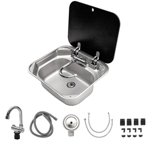 Évier de luxe en acier inoxydable 304 pour camping-car, <span class=keywords><strong>caravane</strong></span>, yacht, avec robinet carré à cuve unique et verre extensible – Vente en gros - Product Image 1
