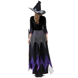 Witch Costume Black <b>Purple</b> Dress With <b>Hat</b> Women Halloween Cosplay Fancy Dress Role Play Set - Product Image 4