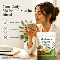 Boisson fonctionnelle au matcha aux champignons |   Matcha, Crinière de lion et Cordyceps |   Concentration matinale et énergie pour les journées d'étude et de travail